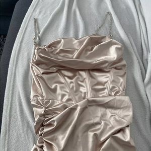 Jewel Diamante Spaghetti Strap Satin Corset Ruched Bodycon Dress